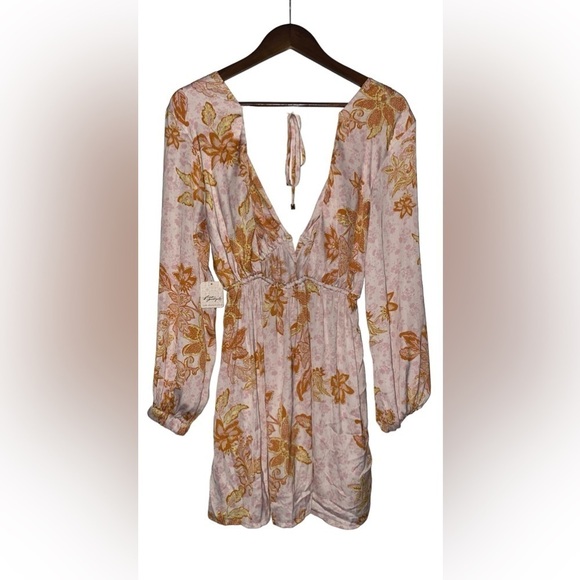 Free People Soli Mini Dress Long Sleeve‎ Women XS Floral Boho Hippie 70'S - Picture 1 of 8